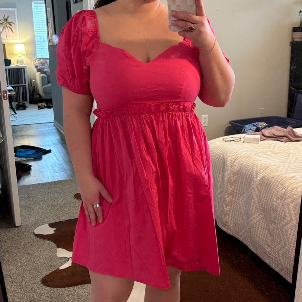 TCEC Vibrant Pink Puff Sleeve Dress